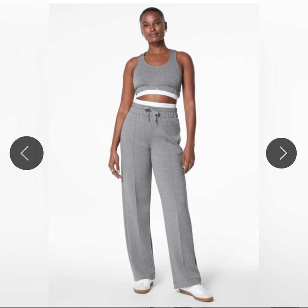 Spanx Airessential Gray Double Waistband Wide-leg Sweatpants